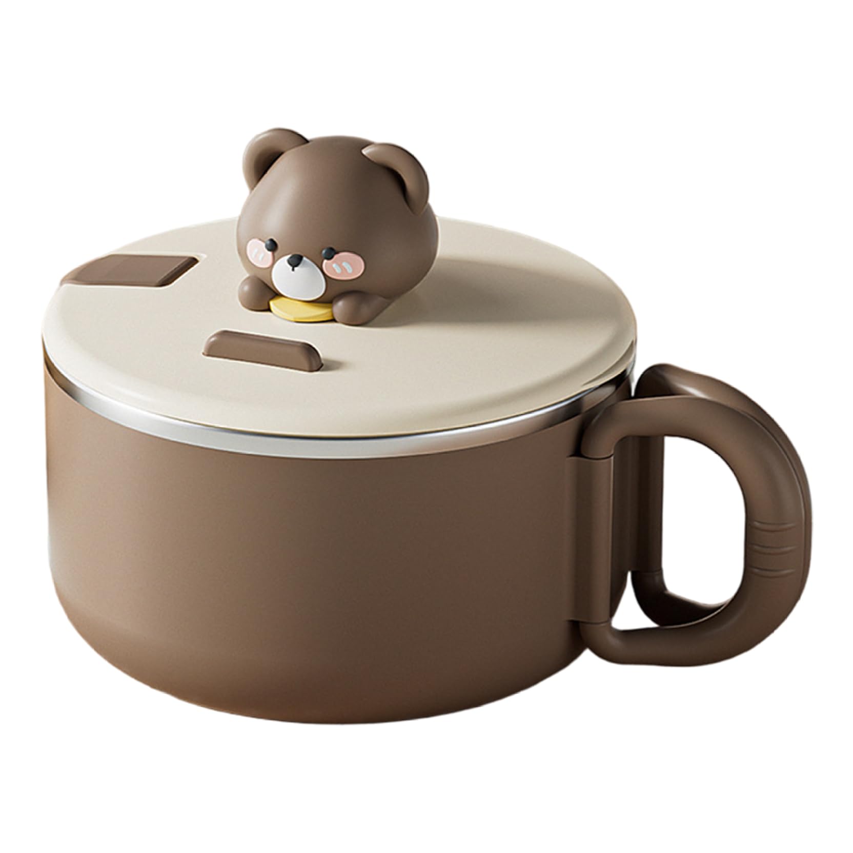 Bemonew Instant Ramen Bowl Ramen Bowl with Lid 1200ml Instant Noodle with Handles Portable Cute Cooker for Soup, Noodles, Dumplings, Salads, Brown