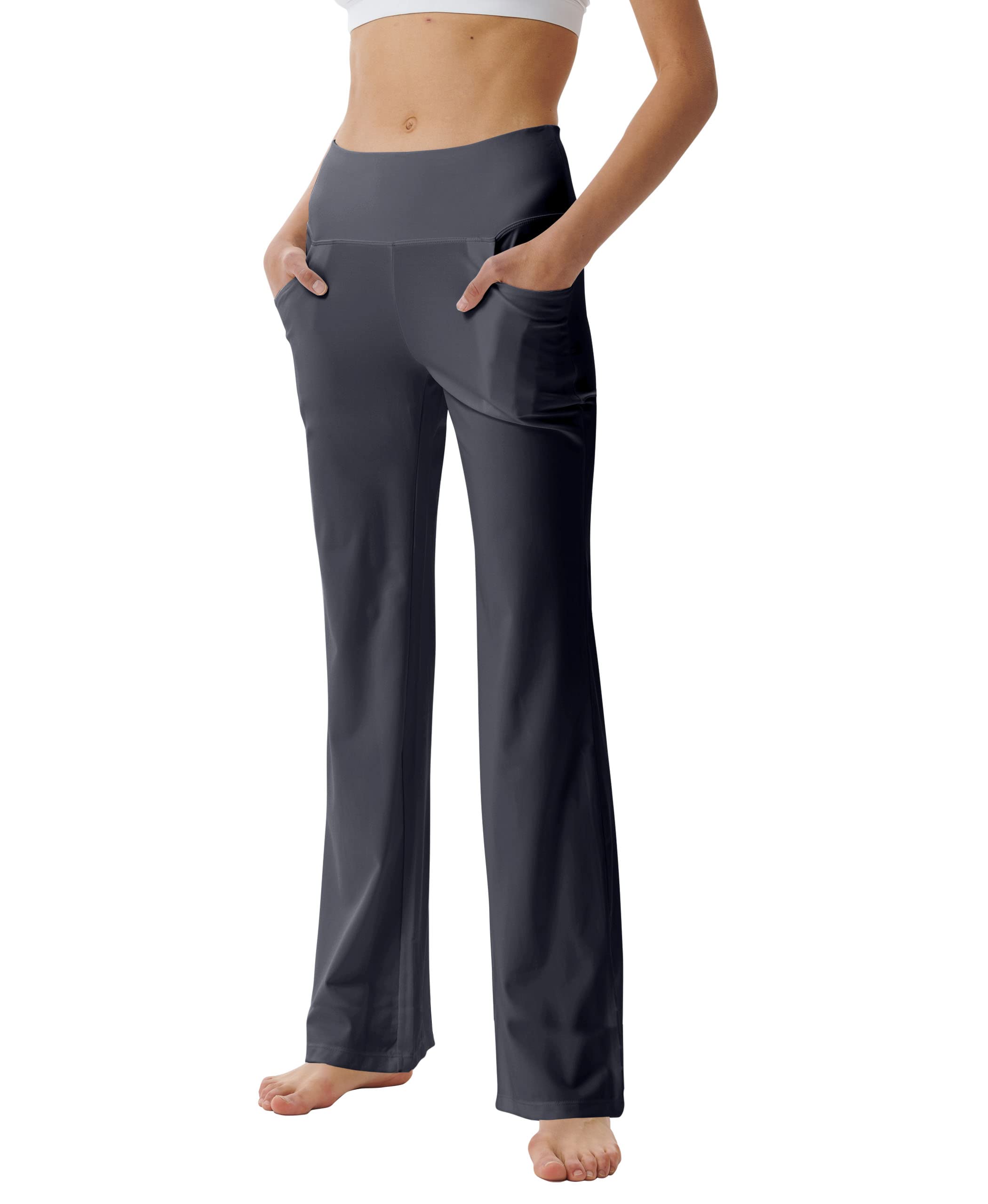 LaiEr Pantaloni da Yoga da Donna con Tasche a Vita Alta Svasata Bootleg Yoga Pantaloni da Allenamento con Tasche Laterali