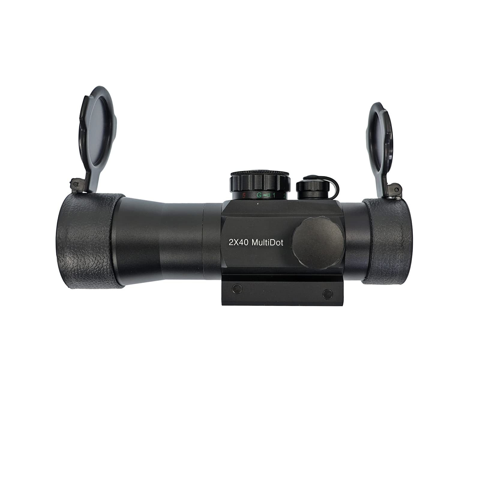 X-Bow FMA Multi Dot 2x40 Red Dot Visier | robustes Aluminium-Visier mit 4 Zielbildern, 5-stufiger Beleuchtung (Rot/Grün), 2-fache Vergrößerung, Picatinny-Montage