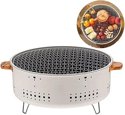 LASALE Portable Outdoor Iron barbecue grill- Round Charcoal Grill Stove for Barbecue or Hot Pot with folding legs