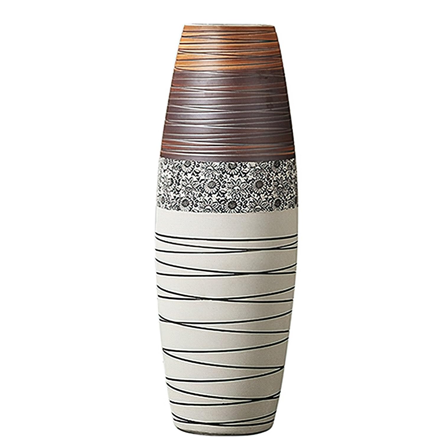asdchZen Tall Floor Vase 31.4 Inches/80Cm Stripe Large Floor Ceramic Vase For Home Deocr, Living Room, Office, Entryway, Decorative Twigs And Flowers,20x60cm