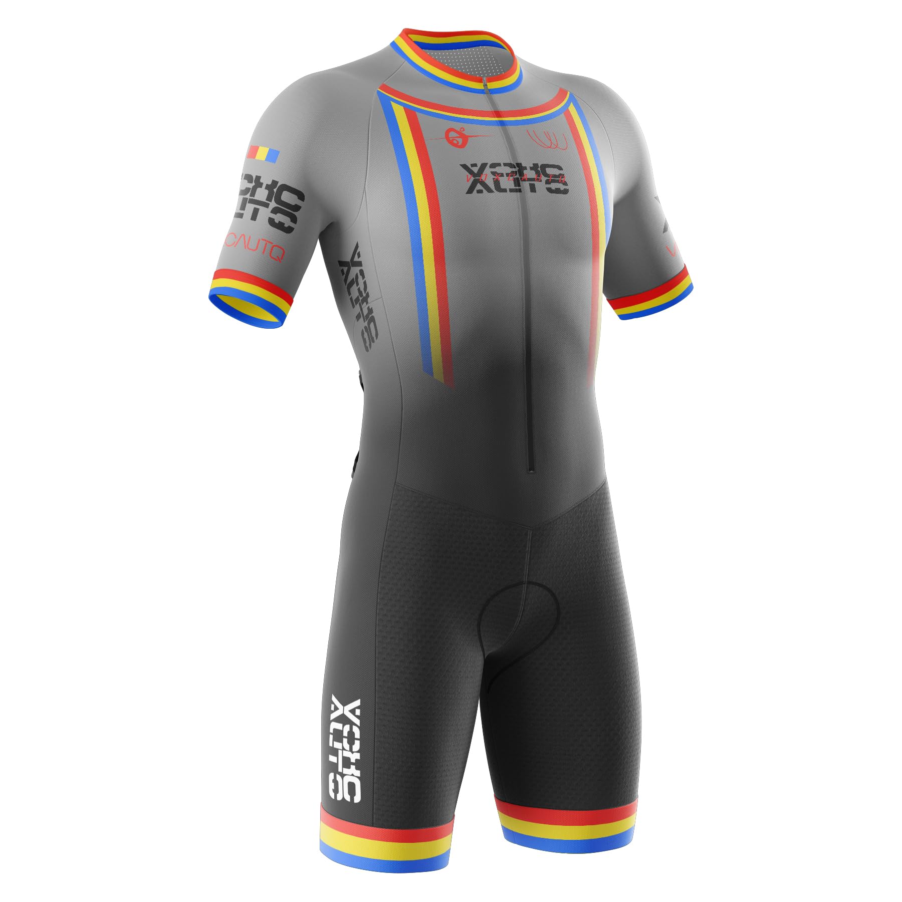 Triathlon Anzug Herren,Herren Pro Fahrrad Skinsuit Kurzarm,Einteiliges Radtrikot,3Taschen für Wettkampf Skinsuit Gepolstert Einteilig Trisuit,Run,Cycle,Swim,Strumpfhosen