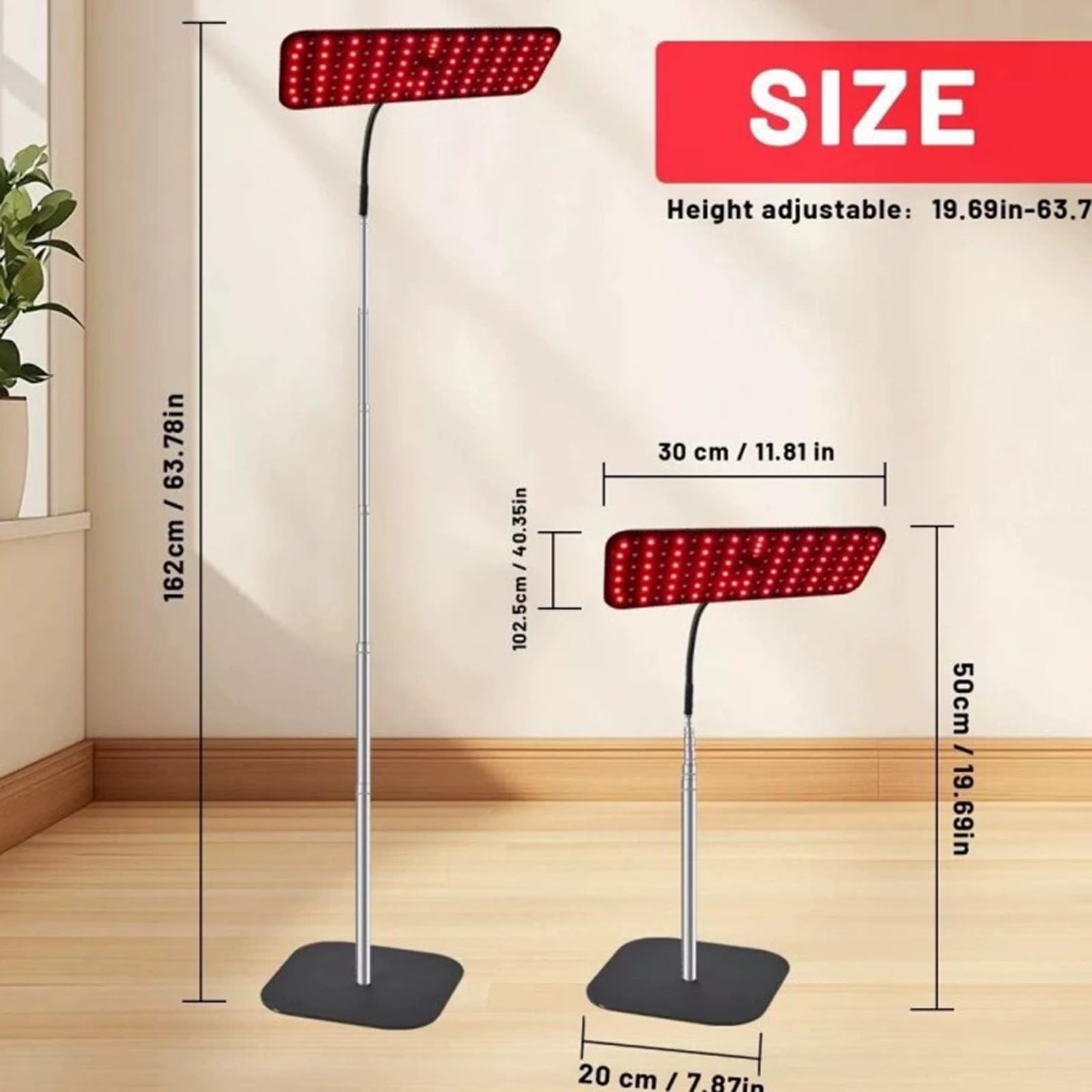 Terapia con luce rossa, lampada per fototerapia a luce rossa e infrarossa con base, LED 660 nm e 850 nm, dotata di funzione di protezione degli occhi.