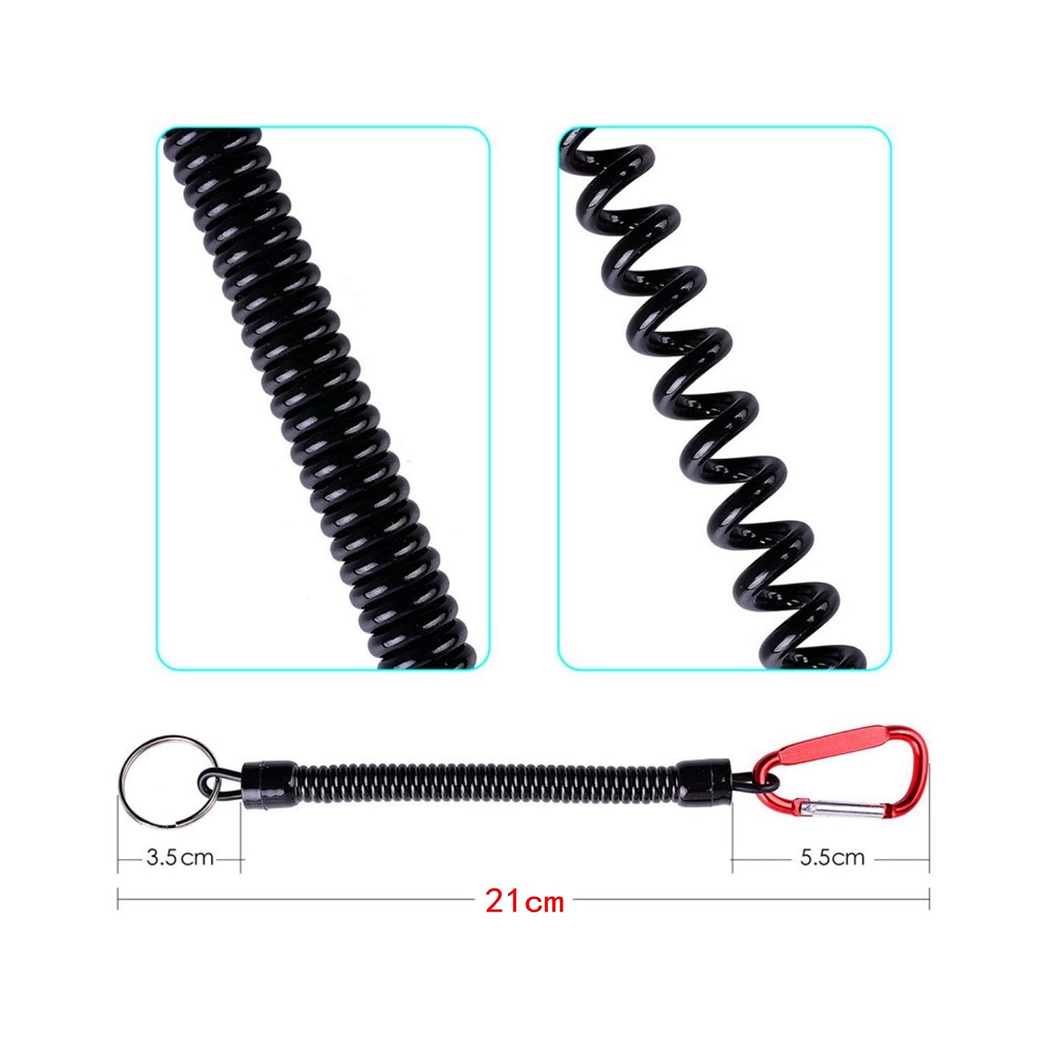 WOLMIK Portachiavi elastico a spirale, 3 pezzi, portachiavi a spirale con molla di sicurezza con moschettone per zaino, chiavi, telefono, portafoglio, strumento da pesca, nero, rosso, blu