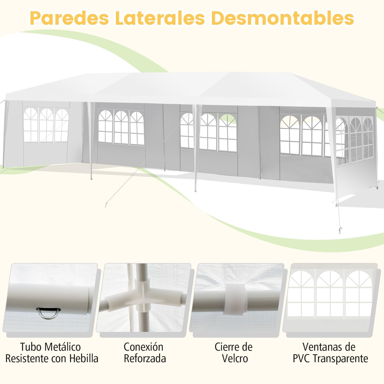 COSTWAY Carpa 3 x 9 Metros Pabellón de Jardín Carpa de Cerveza para Fiesta Boda Camping