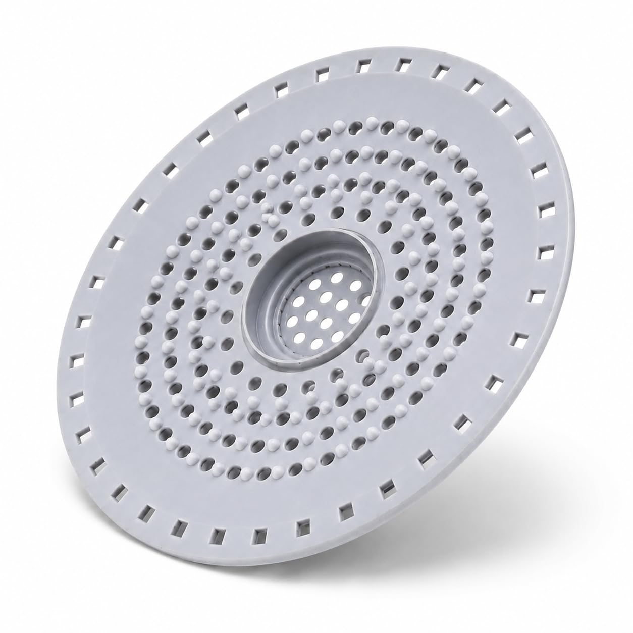 Shower Drain Hair Catcher Round Silicone TPR, Grey Non-Slip Drain Cover