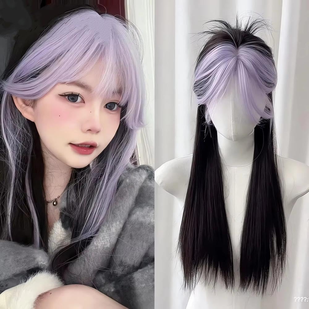 Haarpflege Lange Gerade Damenperücke In Schwarz Und Lila Für Den Gebrauch Cosplay Zärtlichkeit