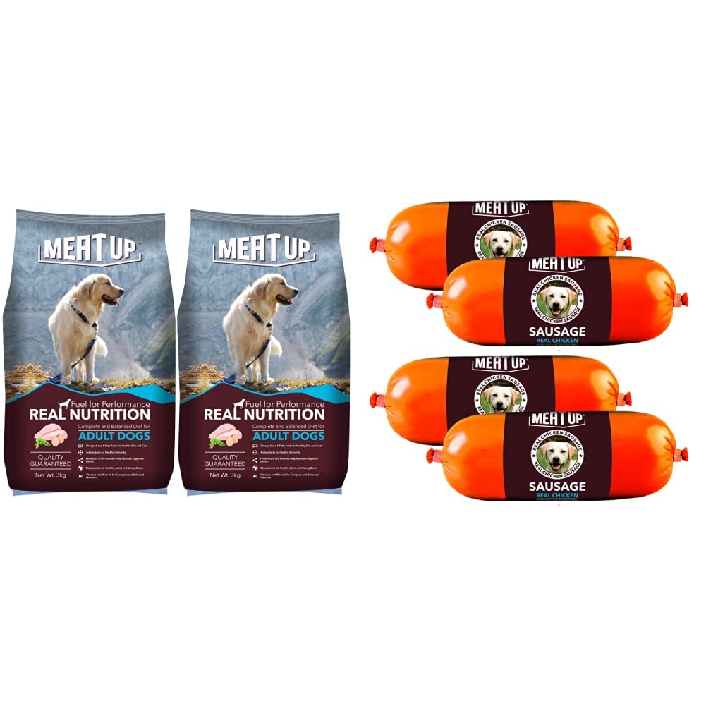 Meat Up Adult Dog Food, 3 kg (Buy 1 Get 1 Free) & Real Chicken Sausage, Dog Treat (Pack of 2), 150gm per Sausage (Buy 1 GET 1 Free) (B092CKT57F) Amazon Price History, Amazon Price Tracker