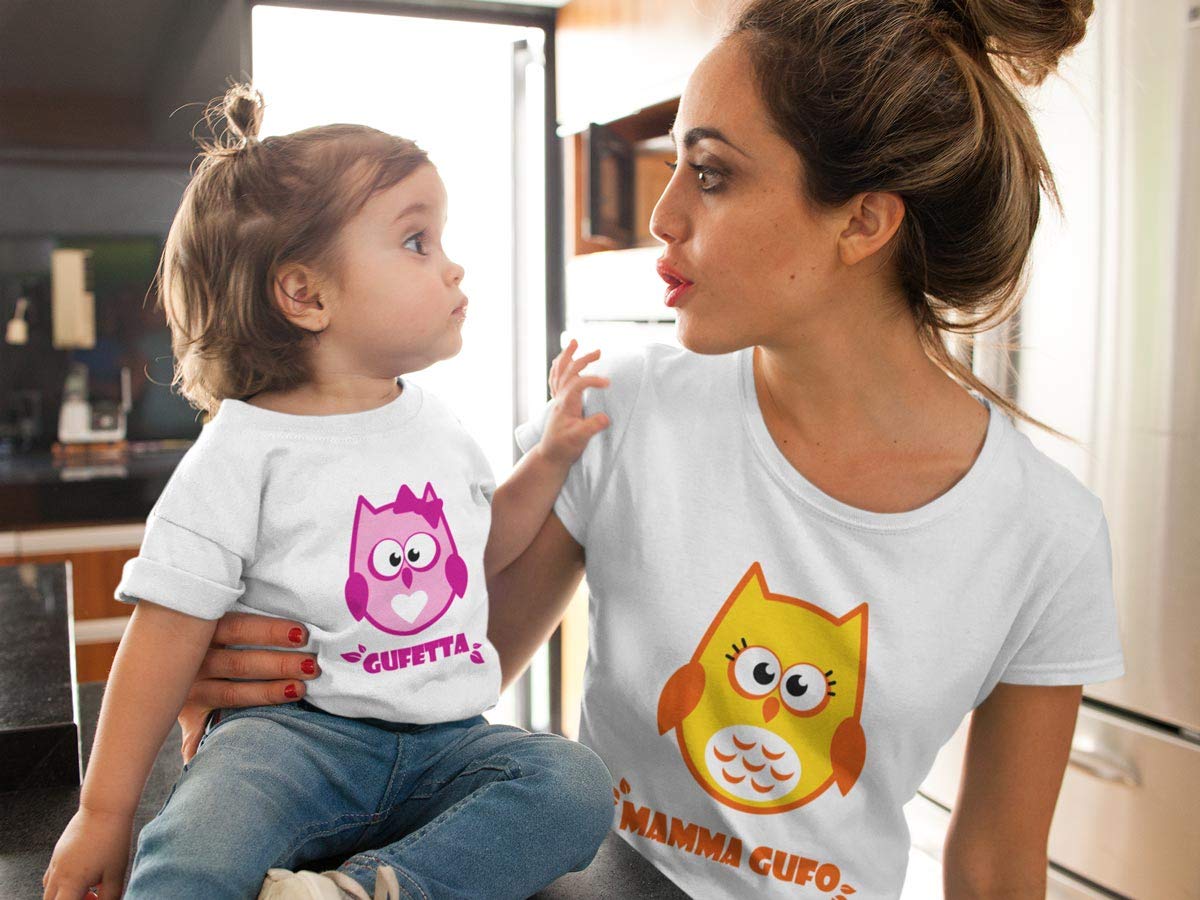 Shirtgeil Set Mamma Gufo e Gufetta - Idea Regalo Coppia Magliette Mamma e Figlia neonata