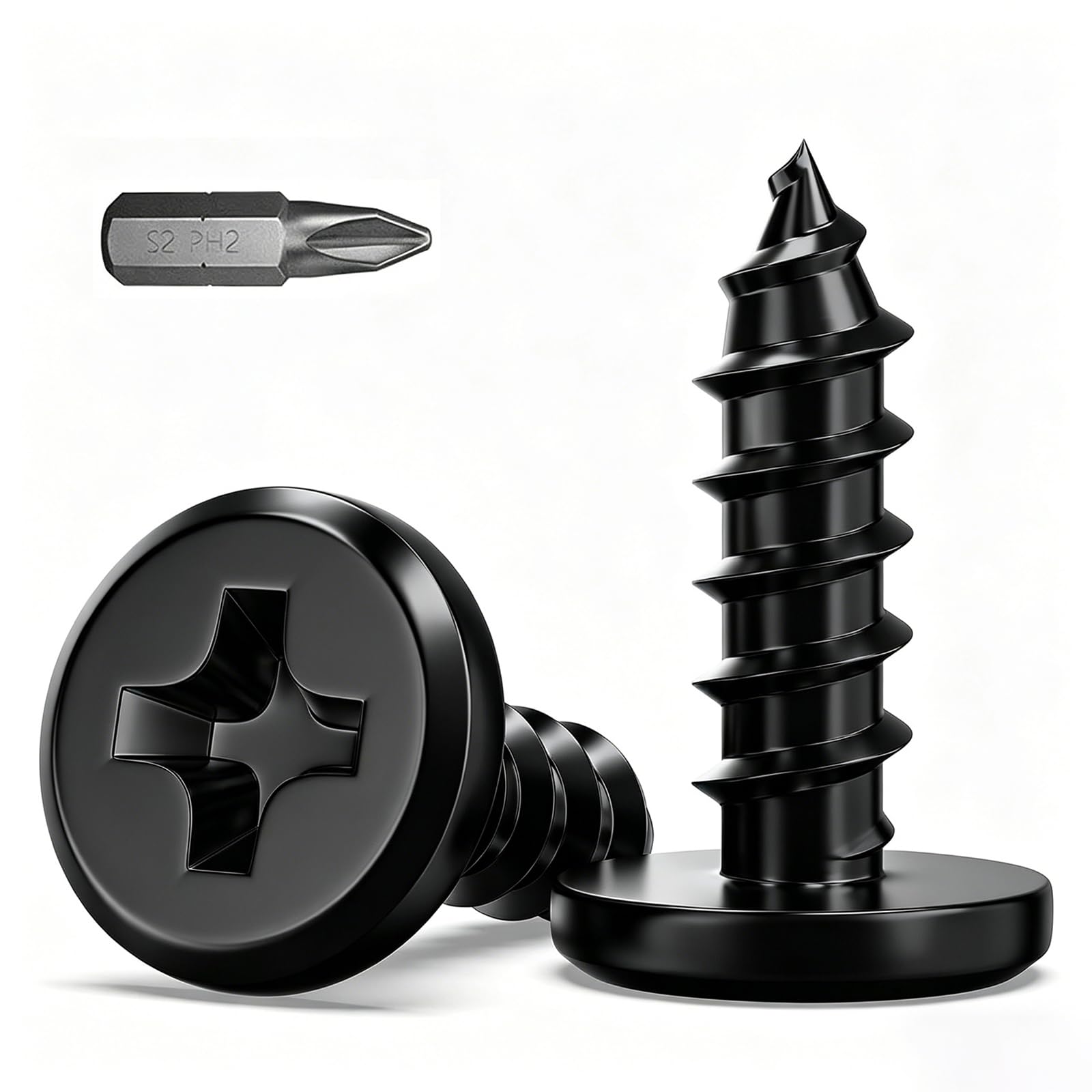 Wavanta 50Pcs M4 x 16mm Self Tapping Screws Black, Flat Head Wood Screws