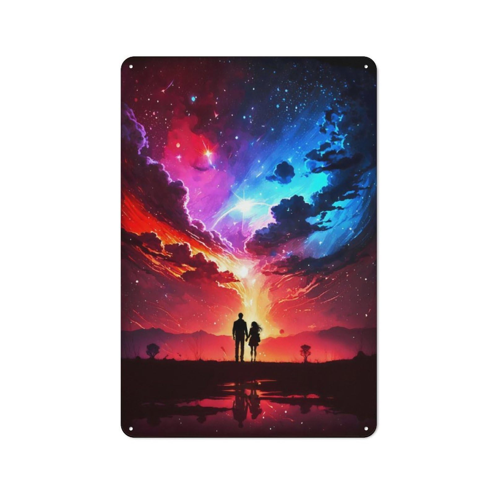 Junmoney Couple Cosmos Landscape Vintage Tin Sign 30X20cm With For Guest Room Or Hallway, Suited To Wall Displays In Guest Rooms And Hallways