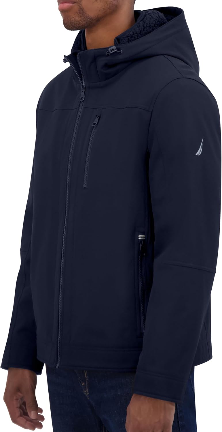Nautica Men's Sherpa Lined Softshell Jacket – Full Zip, Adjustable Hood, Wind Resistant
