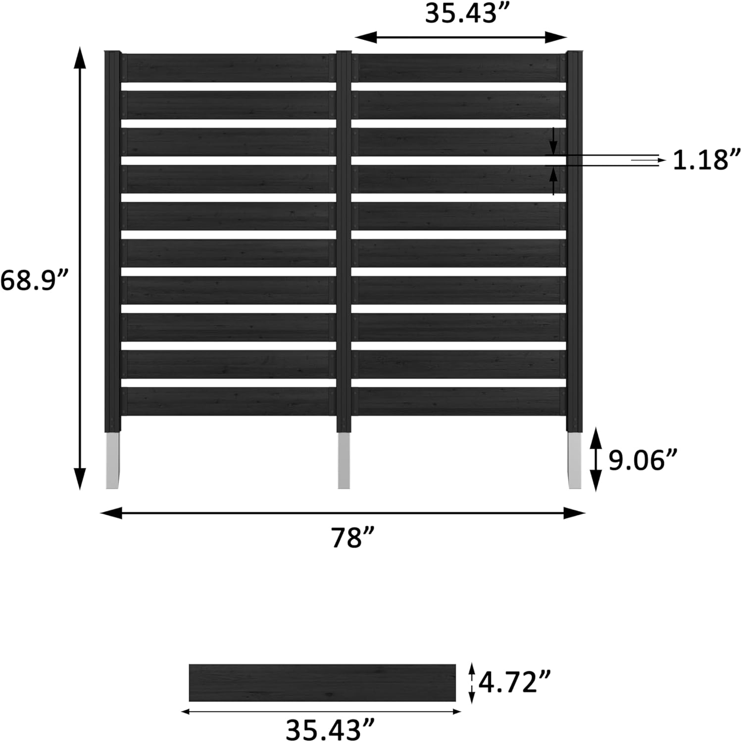 BlueWish 78”W x 60”H Air Conditioner Fence, 2 Panel No Dig Privacy Fence Panels with Aluminum Column, Decorative Patio Privacy Screen for Outside, Patio, Garden, Black