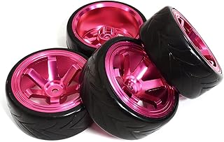 Integy RC Model C31347PINK 6 Spoke Complete Wheel & Tire Set (4) for Drift Racing (O.D.=62mm)