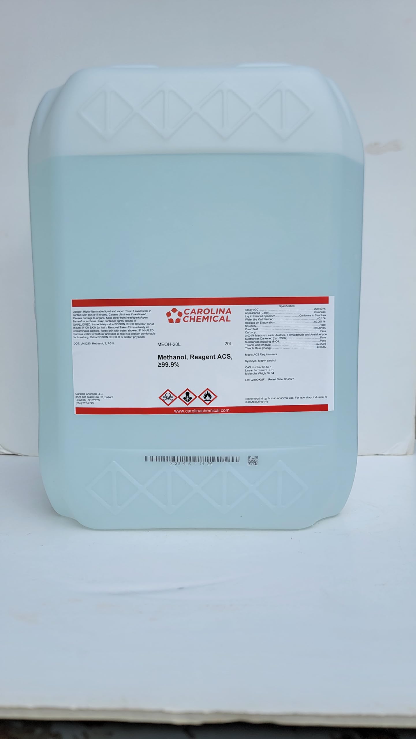 Methanol Methyl Alcohol Reagent ACS ?99.9% 20 Liters 5 gallons