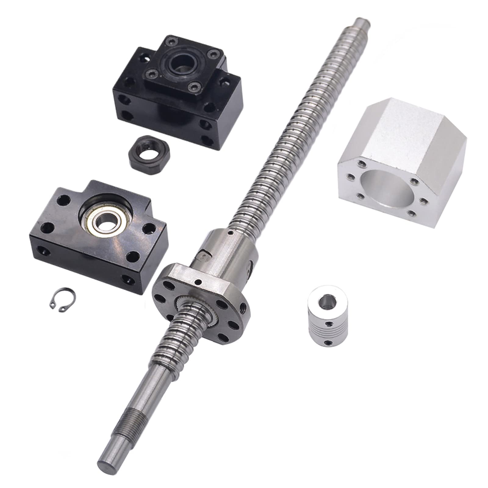 SFU1605 Juego de husillo de bolas de 600 mm, husillo roscado de acero inoxidable, husillo de bolas con soporte BK12/BF12, carcasa de tuerca y juego de embrague, piezas CNC