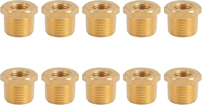 12/ Inch NPT Male X 14/ Inch NPT Female Fitting, Brass Reducing Pipe Adapter, Pressure 1200PSI for Gas Oil, 10PCS Set with Dry Sealed Thread for Industrial and Home Use