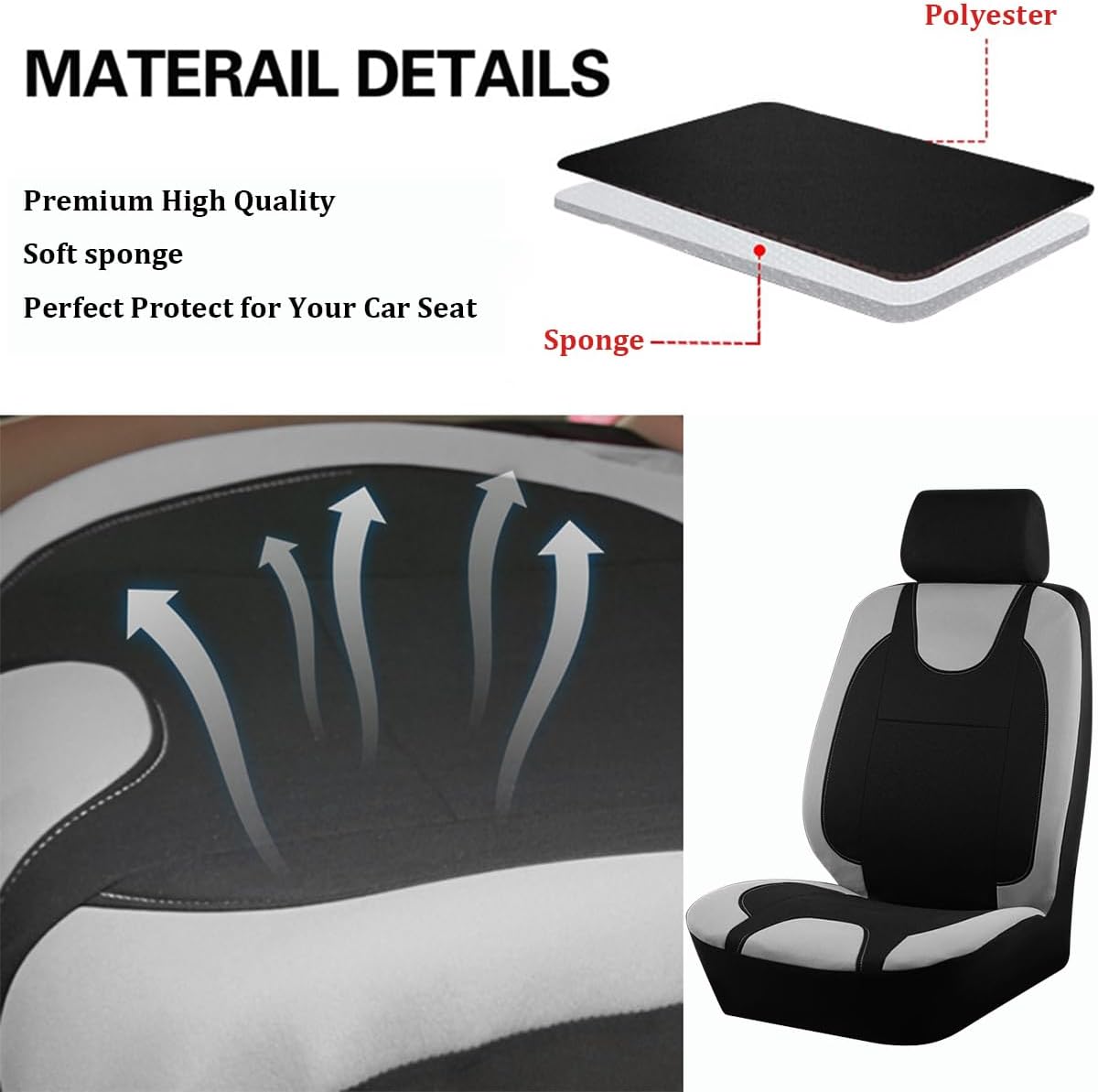Bittwee 9PCS Car Seat Covers Full Set, Polyester Washable Vehicle 5-Seats Protectors with Headrest Cover, Comfortable Automobile Seat Interior Protection, Universal for Sedan Truck SUV (Grey)