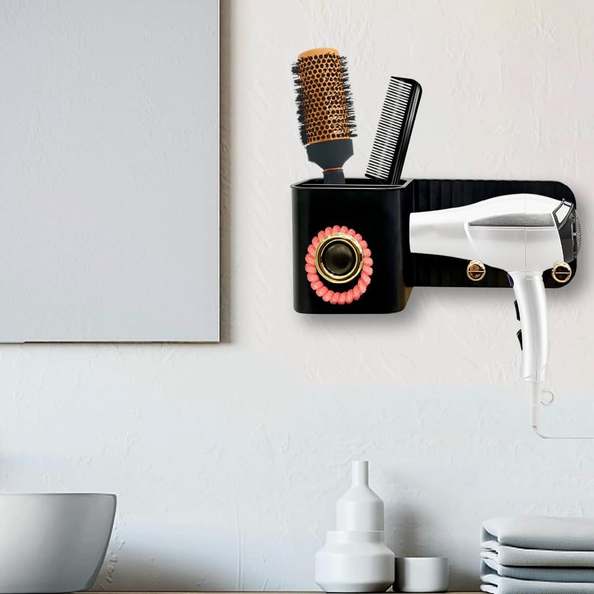 PIKFOS Wall Mounted Hair Dryer Holder with Plug Hook for Household Toilet Cabinet Green|Health & Beauty | Hair Care & Styling | Hair Dryers || Black