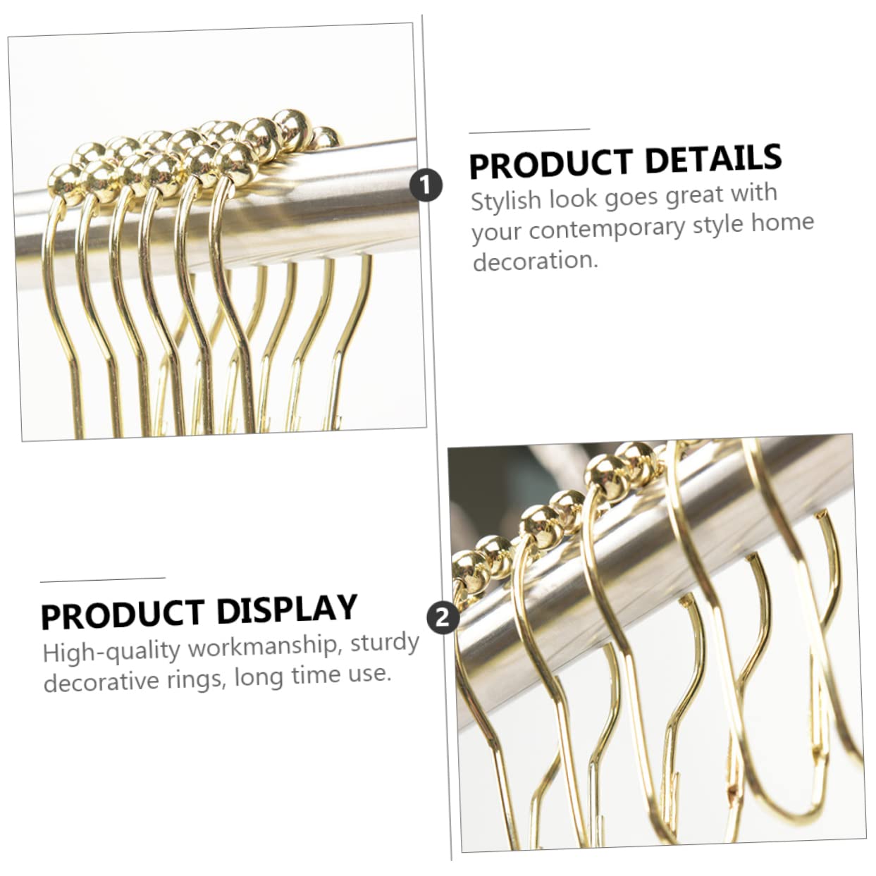 Crochets de Rideau de Douche, Crochets de Douche for Rideaux, 24 pièces, Boucle de Crochet for Rideau de Douche, cintres for Manteaux, Rideau argenté, Rideau à roulettes Robuste(Golden)