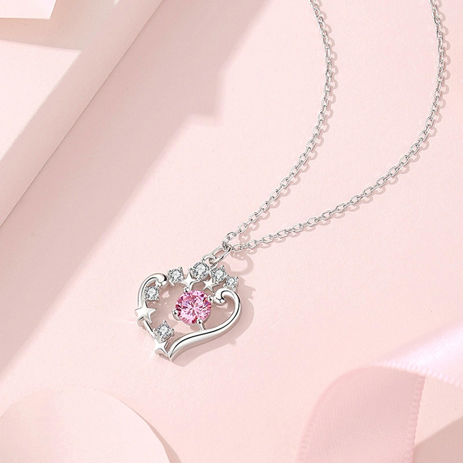 Collar de oro blanco para boda, collares de platino de 9 K/14 K/18 quilates/colgante de estrella con zafiro rosa creado en laboratorio y moissanita, 45 cm
