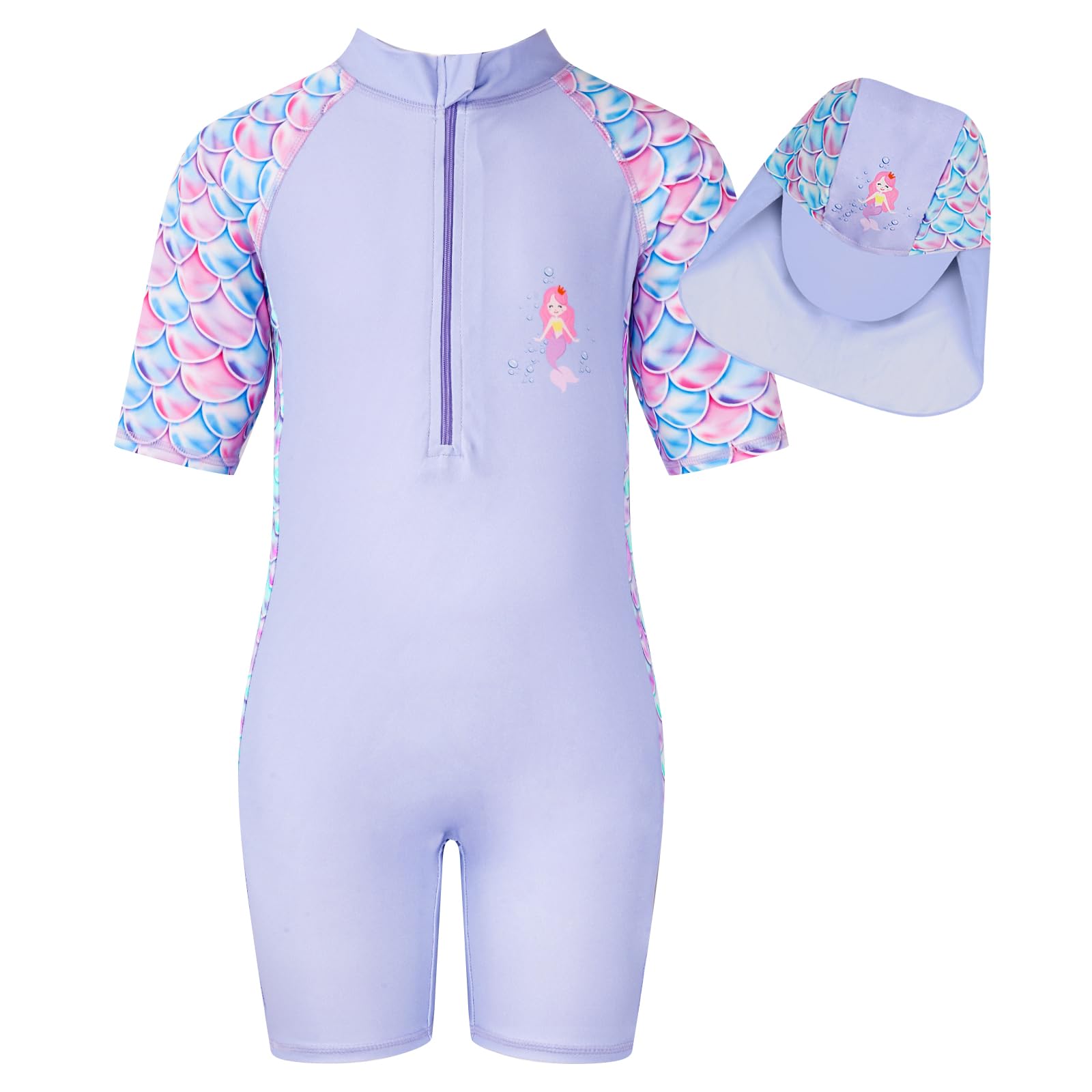 WYTbaby Maillot de bain une pièce pour fille - Manches longues - Anti-UV - Imprimé sirène - Maillot de bain pour enfant - Boxer pour fille de 4 à 9 ans