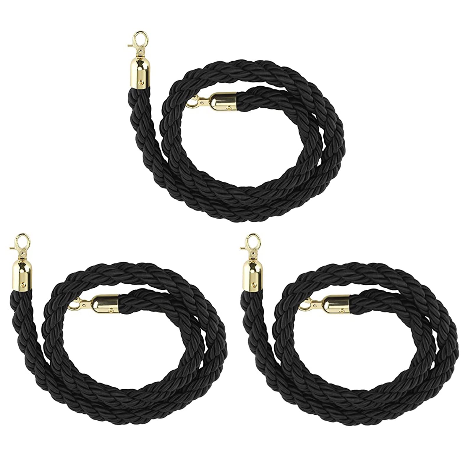 Aioneer Black Queue Barrier Ropes For Crowd Control & Visitor Guidance, Braided Hemp Rope Stanchions For Access Areas, Banks & Restaurants, 2 Pack - 2.5M/8.2Ft-3 Pack-3.5m/11.5ft