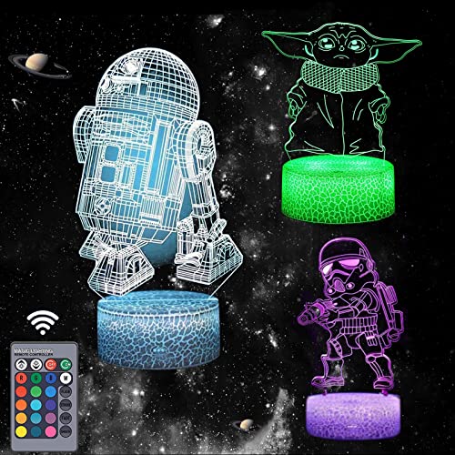 Star Wars Lampara 3D Luz Nocturna Infantil -16 colores cambiantes con toque inteligente y control remoto para decoración del hogar Regalo de Star Wars para niños