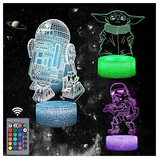 Star Wars Lampara 3D Luz Nocturna Infantil -16 colores cambiantes con toque inteligente y control remoto para decoración del hogar Regalo de Star Wars para niños
