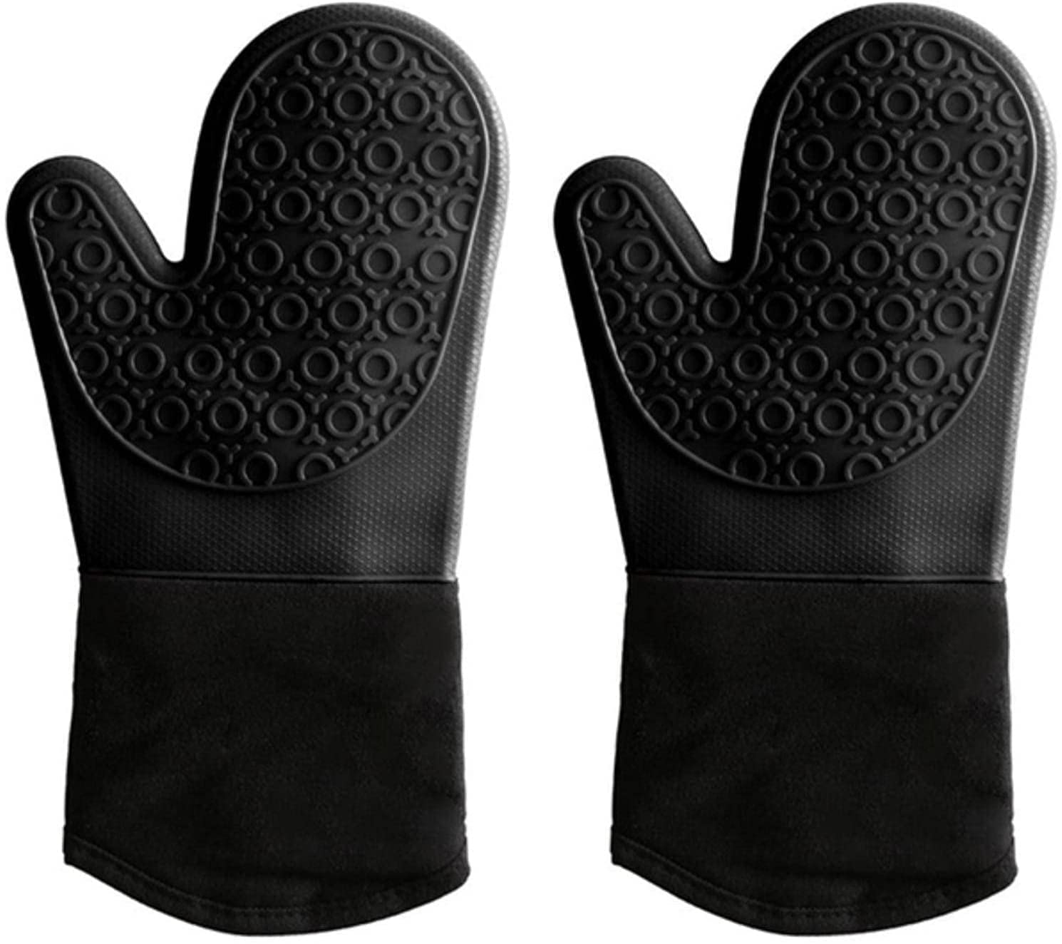 Manoplas Horno, Mits de horno Guantes sin deslizamiento silicona Impermeable Resistente al calor cocina algodón largo Barbacoa for la barbacoa for hornear a parrilla Cocinar Barbacoa(2PcsBlack)