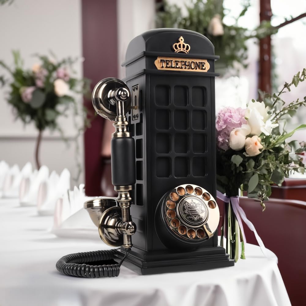 Libro degli ospiti audio per matrimonio con design vintage cabina telefonica, registra messaggi audio personalizzati libro degli ospiti per matrimoni, feste e riunioni, nero