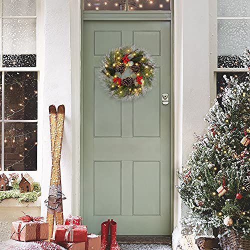 Christmas Wreath 20" Christmas Front Door Wreath Ornament With Led Lights Pinecone Berries Artificial Pine Garland For Party Table Fireplaces Porch Walls New Years Halloween Home Décor #TOP3