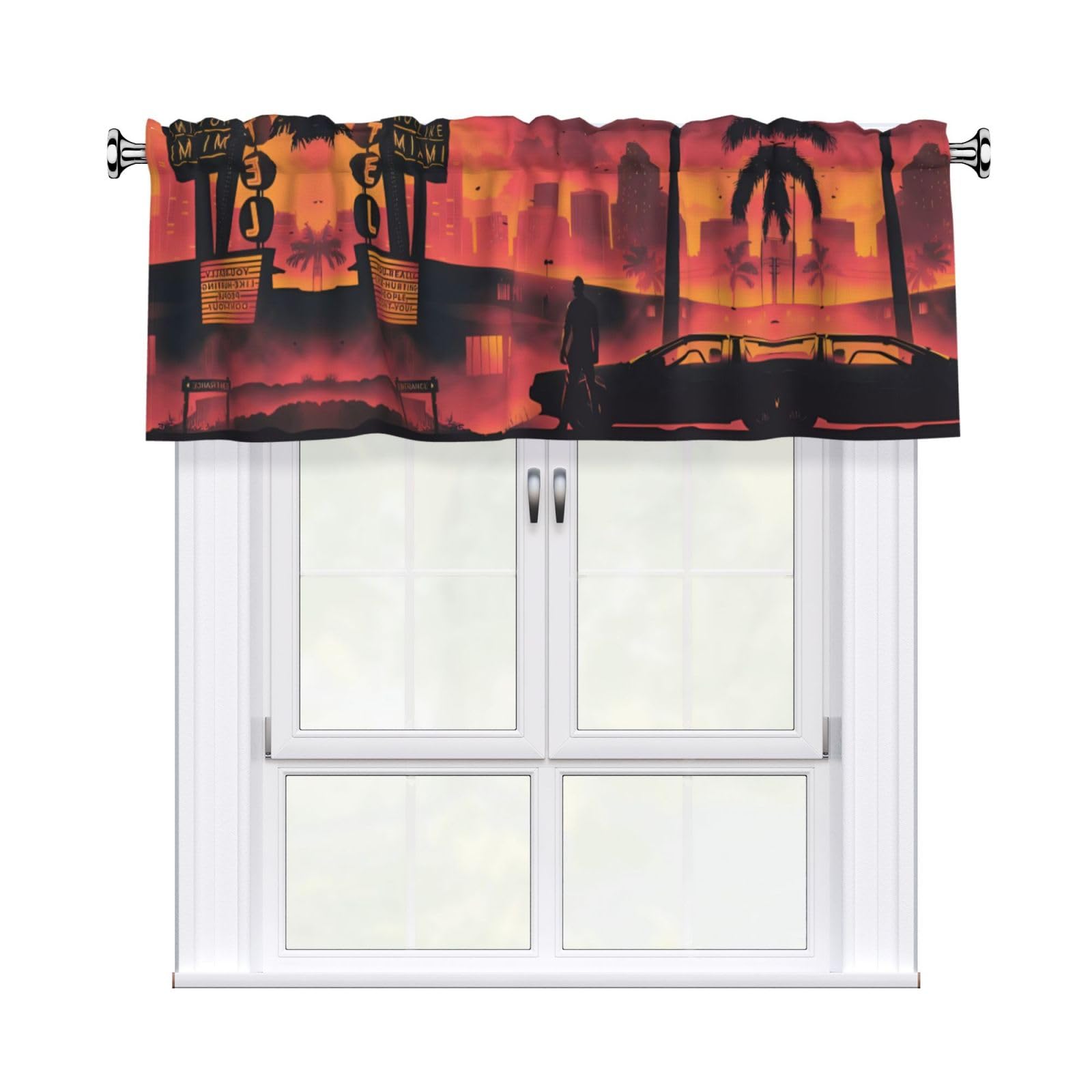 HJFCZH WHJSSF Miami Prints 54x18in Curtain Valance - Peach Skin Polyester Kitchen Cover with Light Filtering Floral & 3" Rod Pocket
