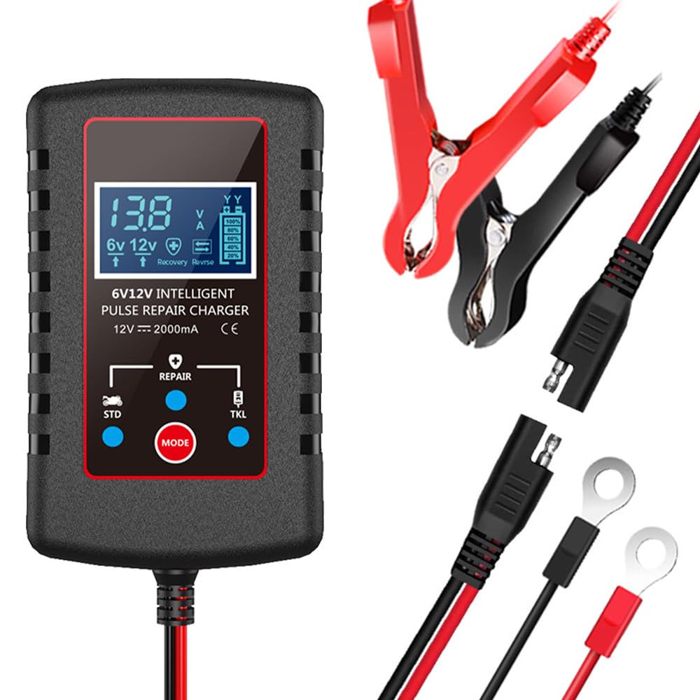POFET Chargeur de Batterie de Voiture 6 V 12 V Chargeur de Batterie de Moto Intelligent pour Voiture Camion Moto Tondeuse à Gazon Bateau Batteries Marines