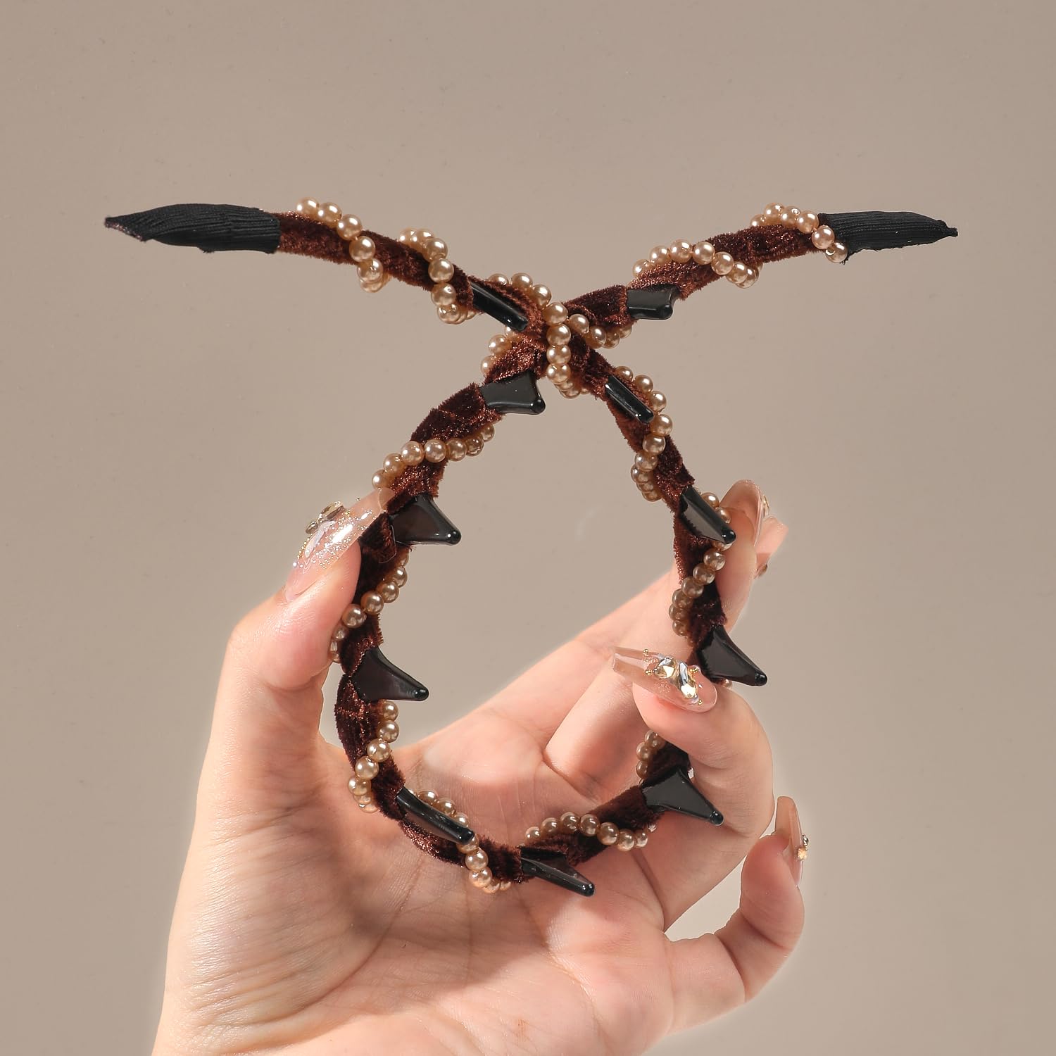 Ivyu 3 Pcs Vintage High Cranium Artificial Pearl Hairband with Teeth Grip - Elegant Non-Slip Knotted Pearl Headband Hoop for Women & Girls, Fashion Hair Accessories Gift