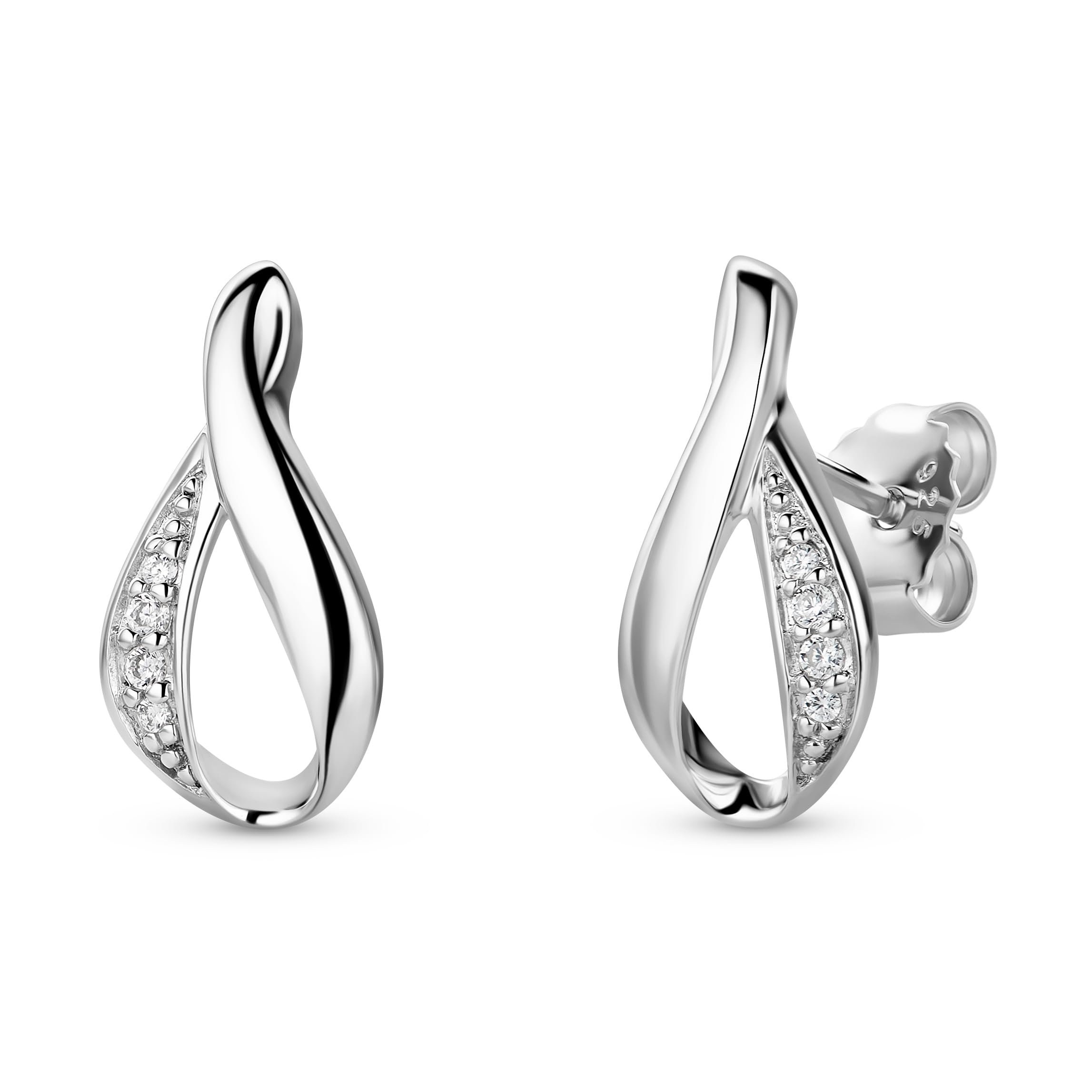 Miore Orecchini Donna con Zirconi in Argento Sterling 925, Orecchini a Lobo dal design moderno anallergici. Chiusura con perno passante e farfalla.