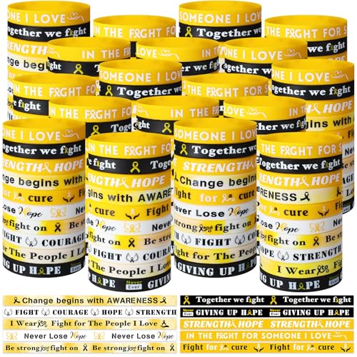 PullCrease 200pcs Childhood Awareness Bracelets Bulk Gold Ribbon Silicone Bracelets Inspirational Pediatric Childhood Cancer Awareness Wristband for Women Men Public Fundraising Charity Supplies