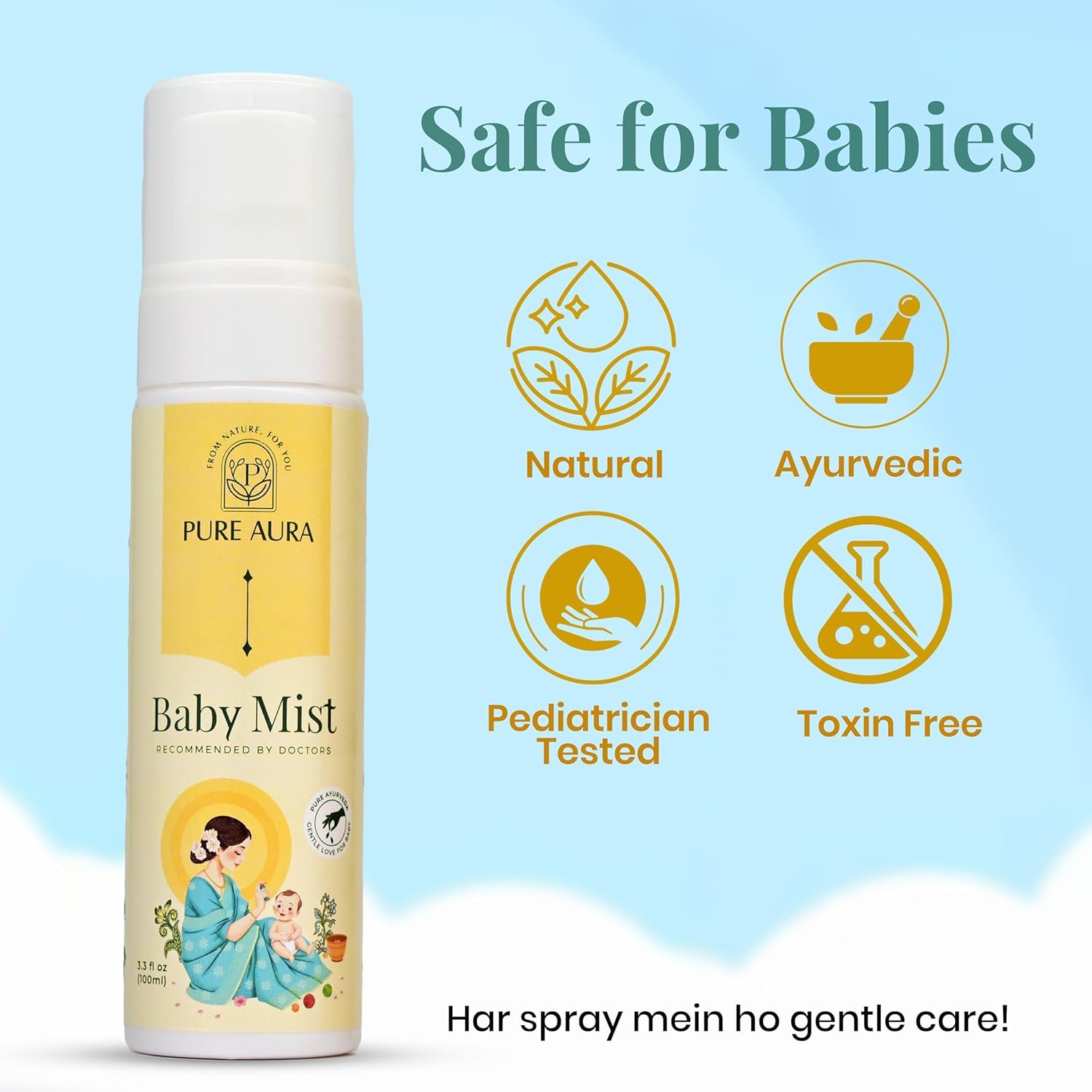Pure Aura Baby Mist Perfume 100ml – Doctor Recommended Hydrating Baby Body Mist & Perfume for Newborns & Kids | Gentle, Refreshing & Chemical-Free Skin Care Spray 1