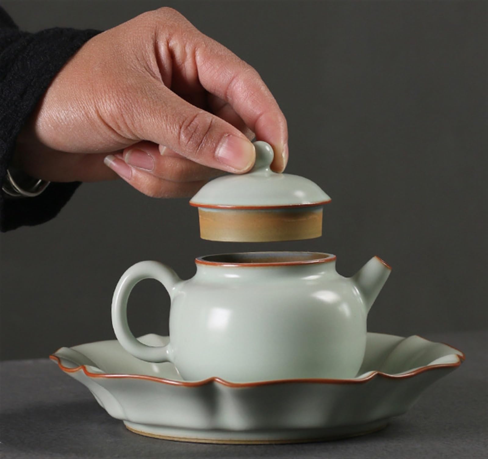 Teiera da Fornello Teiera Cinese Tradizionale RU Kiln Teiera Fatta A Mano Teiera Portatile in Ceramica Bollitore per tè(Green-a)