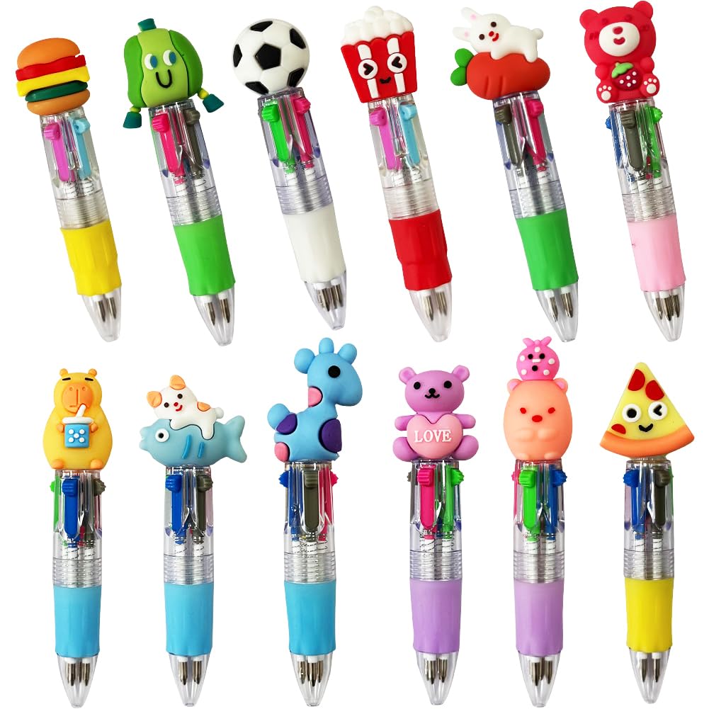 XYUXWLG 12 PCS Multicoloured Pens Set, Pens for Kids 4-Color Novelty Pen Mini Retractable Ballpoint Pens, Party Bag Fillers for Kids Class School Supplies — image 1