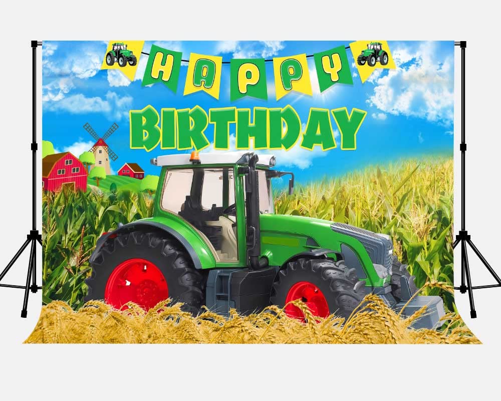 Bauernhof Hintergrund 208x150cm - Traktor Happy Birthday Fotohintergrund Für Kinderparty