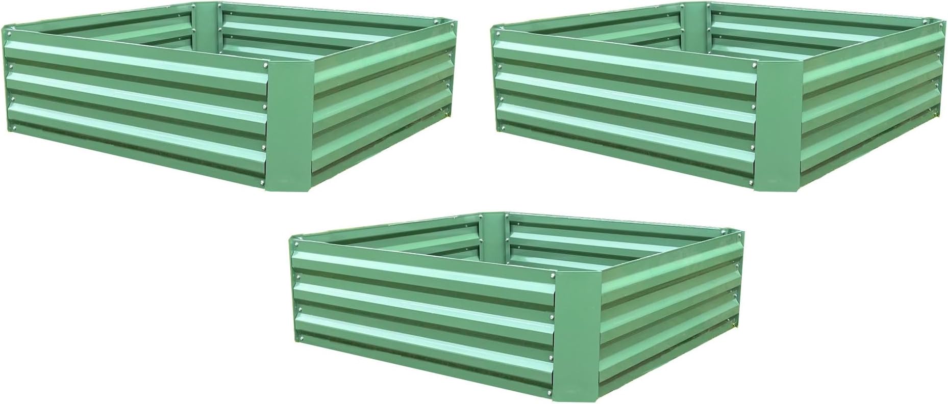 Selections Pack of 3 Metal Raised Vegetable Beds in Green (100cm x 30cm)