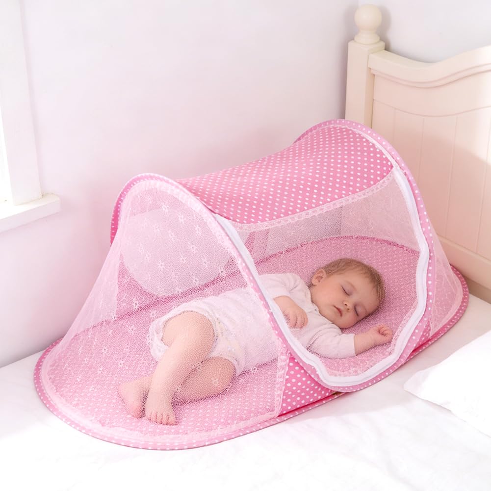 Moustiquaire Pliable, Moustiquaire de Voyage Pop Up avec Fermeture Éclair Répulsif Anti-Moustiques à 360° Tente Moustiquaires sans Installation pour Voyage, Camping, Dortoir, Maison, Pink