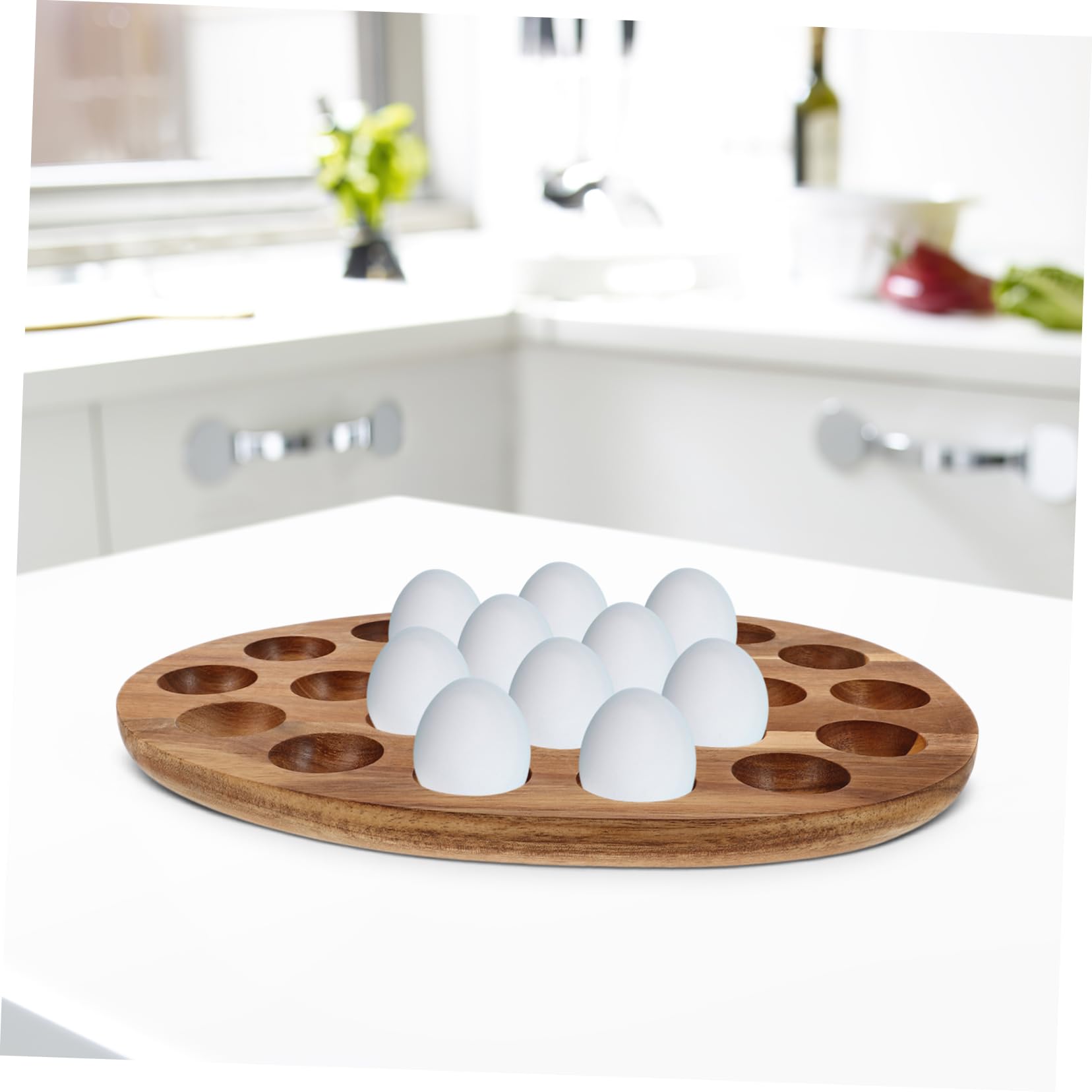 KICHOUSE Egg Platter Wood 24 Egg Storage Container Kitchen Egg Holder Egg Tray Serveware Fridge Organizer