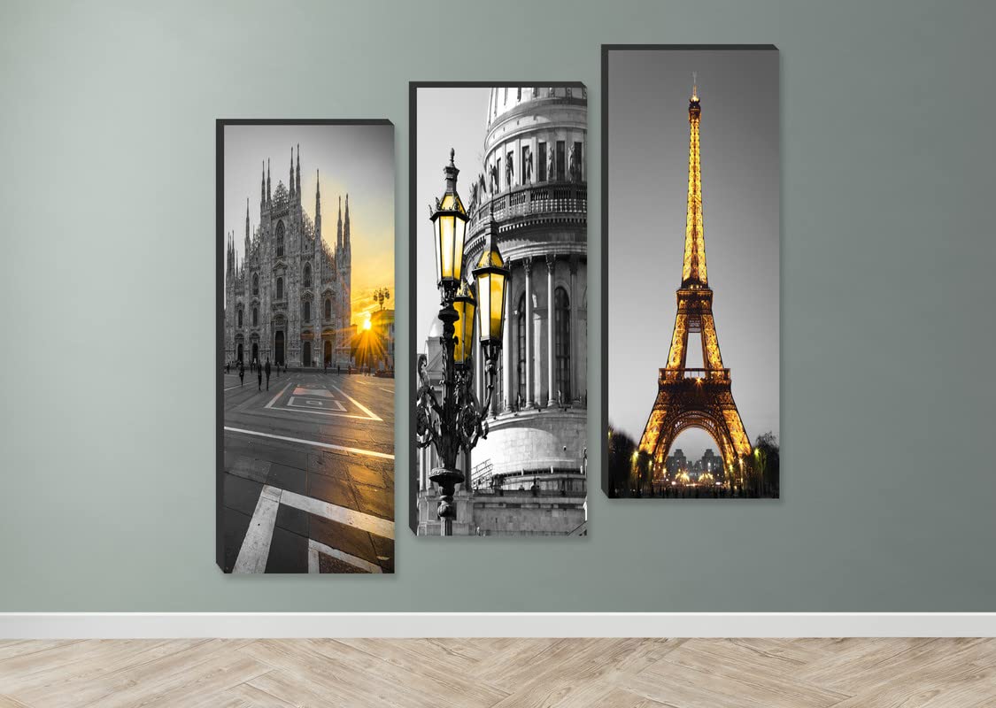 Eiffel Tower Wall Art Set - 3 UV Textured Paintings -2