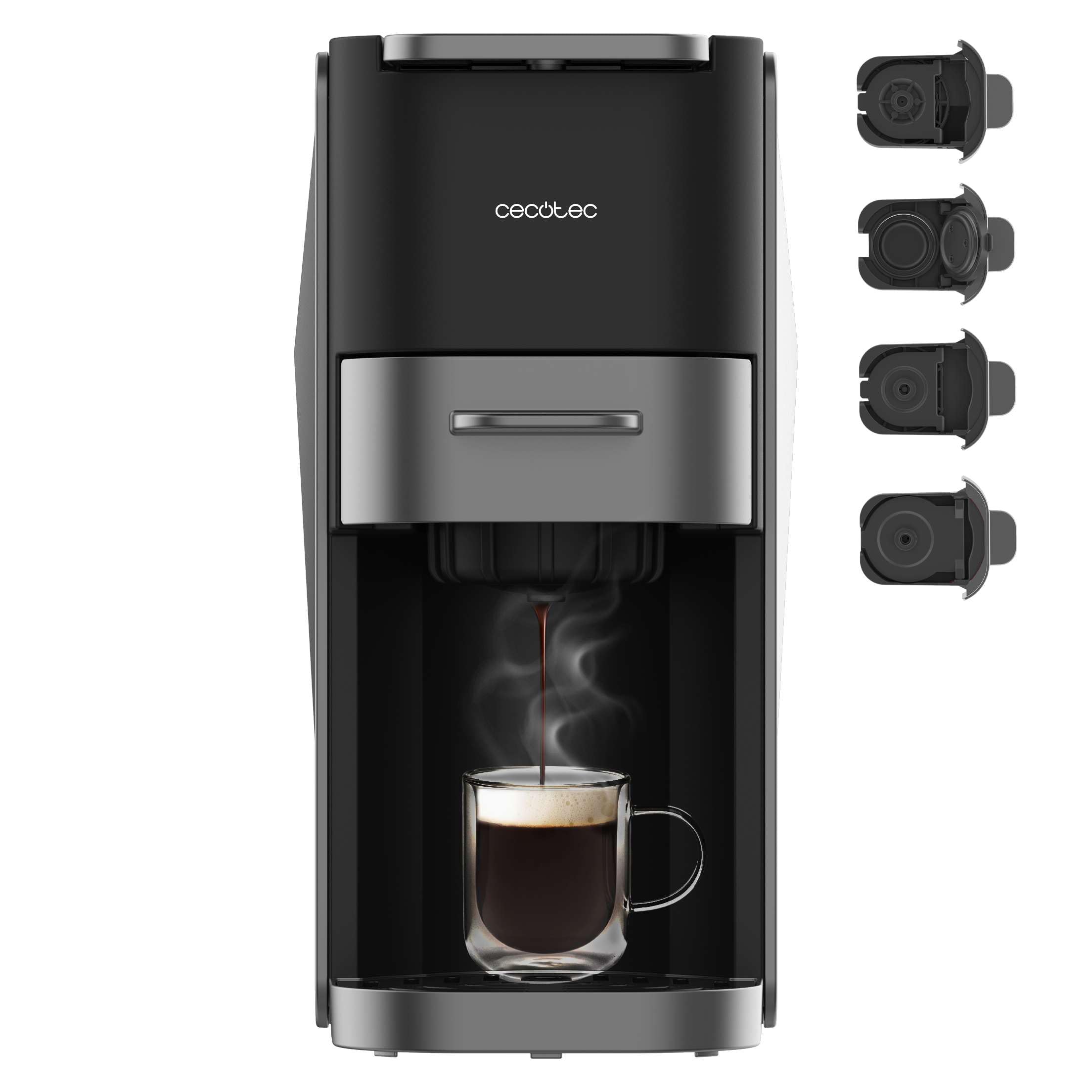 Cecotec Cafetera Cápsulas Express Compacta FreeStyle Compact Dark. 1200W, Bomba de 20 Bares, Compatible con Dolce Gusto, Nespresso, ESE Pod y Senseo, Depósito 700ml, Diseño Elegante