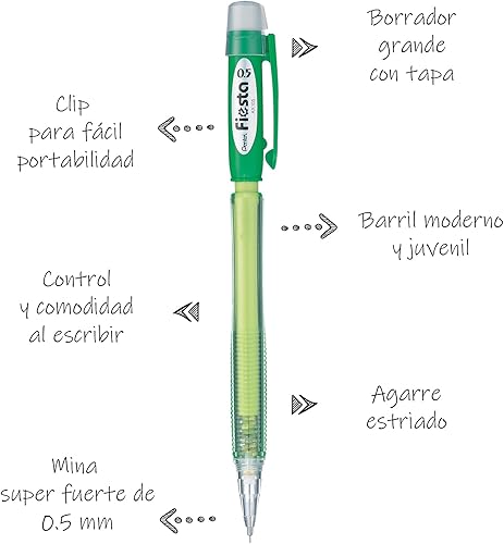 Miniatura 2 de Pentel Portaminas Fiesta, 164 pulgadas, grado HB, 1 paquete de 12 lápices, AX105-DO