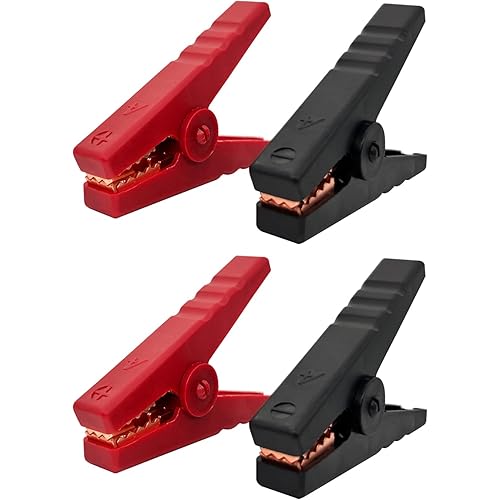 Xnrtop 4PCS Battery Jumper Cable Clamps, Heavy Duty Pure Copper Alligator Clips Jumper Cables Boost Clamp, Car Battery Charger Clamps, Suitable for Car Auto Vehicle Boat (Red & Black)