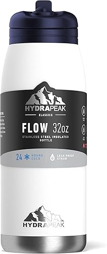Miniatura 3 de Hydrapeak Flow - Botella de agua aislada de 32 onzas con tapa con popote, botella de agua, botella de agua de metal, botellas de agua aisladas de