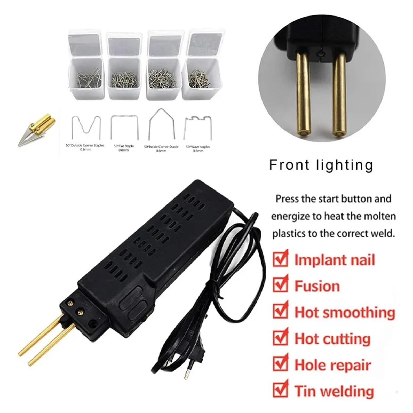 Pistolet à clous, Soudeur for plastique 50W, pistolet à ongles chaud avec 200 clous, Kit de réparation pare-chocs voiture, outil fissuration, cloueur Garage, Machine en PVC, fil soudage